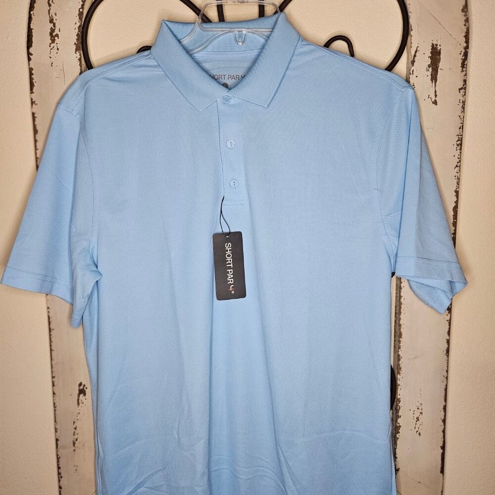 Short Par 4 Mens` Short Sleeve Sky Blue Lightweight Polo Golf Shirt NWT size L